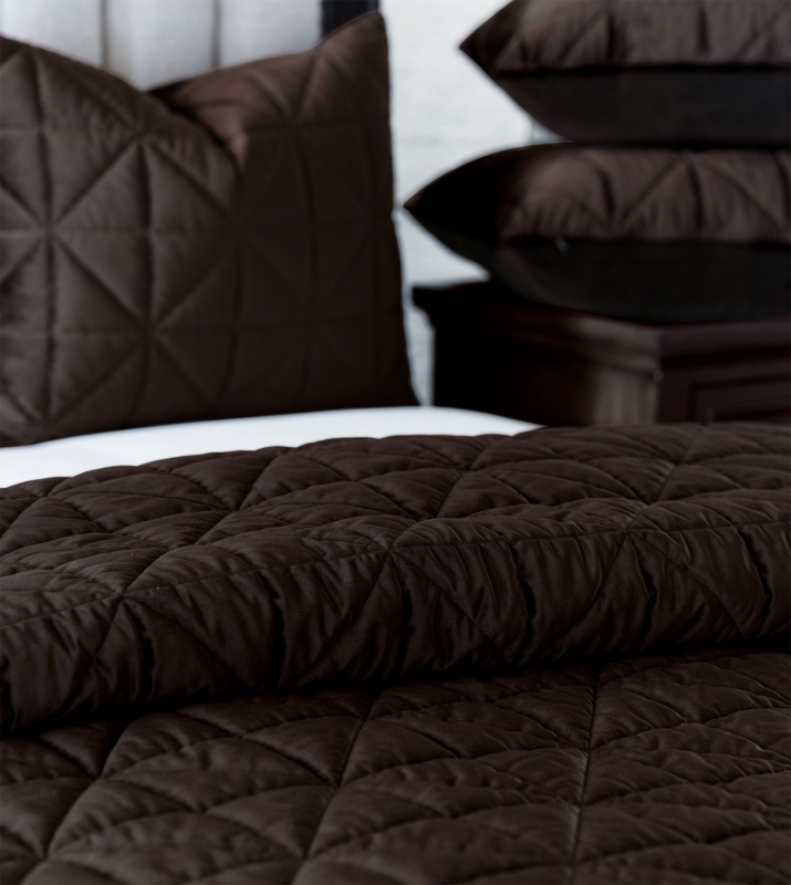 Cocoa Brown Quilted Velvet Coverlets and Shams