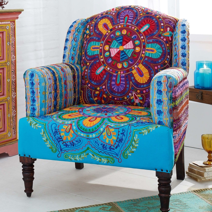 Colorful Bohemian Embroidered Accent Chair