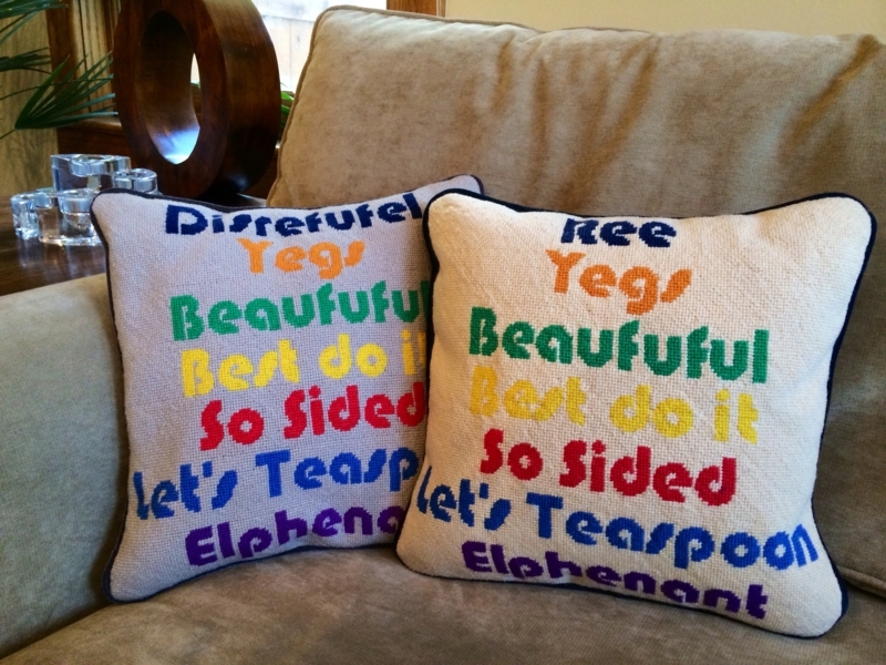 Colorful Funny Kids Needlepoint Word Pillows