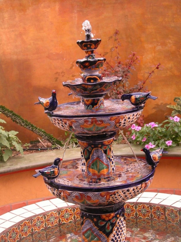Colorful Hand-Painted Mexican Garden Fountain