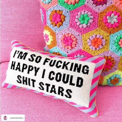 Colorful Needlepoint Word Pillows for Bold Interiors