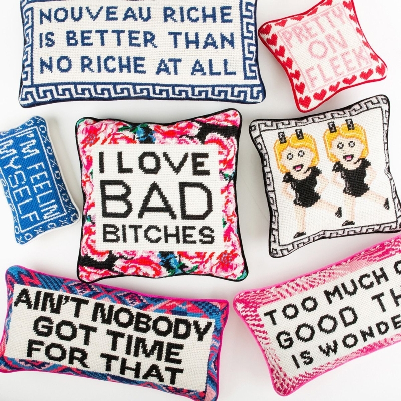 Colorful Witty Needlepoint Throw Pillows Collection