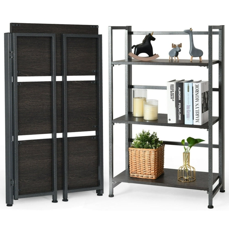 Compact Foldable 3-Tier Metal Bookshelf Storage
