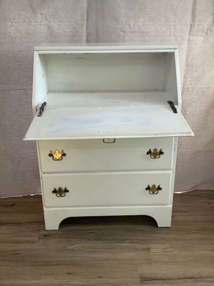 Compact White Secretary Desk with Three Drawers