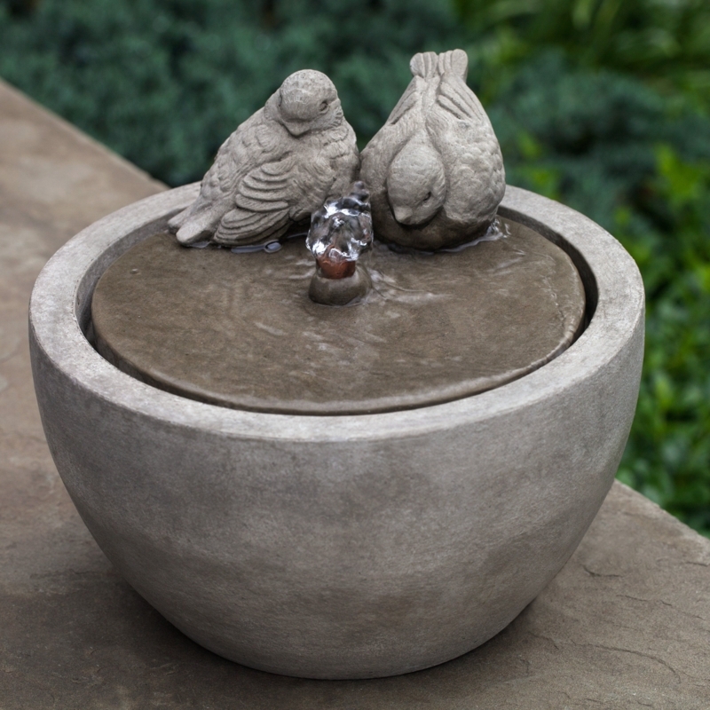 Concrete Two Birds Cascade Tabletop Fountain