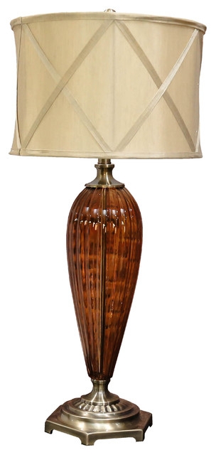 Contemporary Amber Glass Vase Buffet Table Lamp