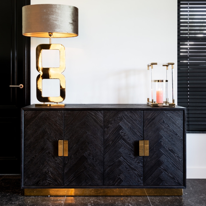 Contemporary Black Oak Sideboard with Gold Accents