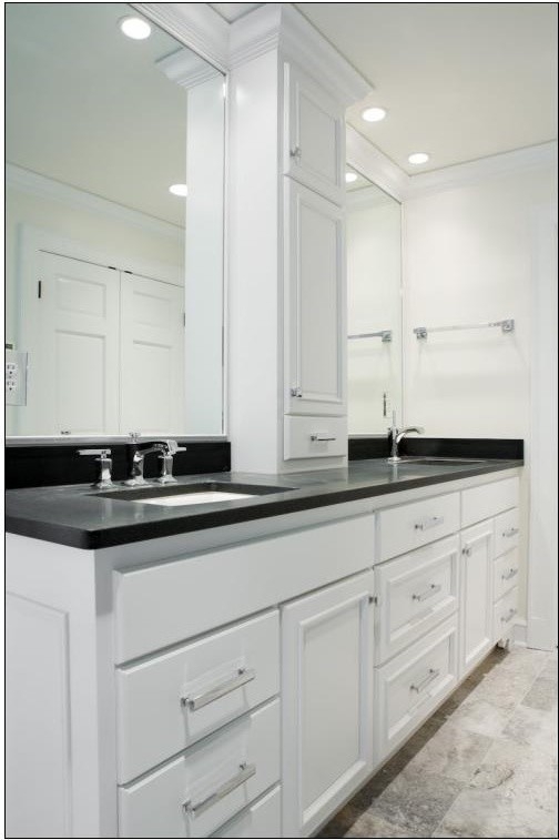 Contemporary Double Sink Vanity with Center Storage Tower