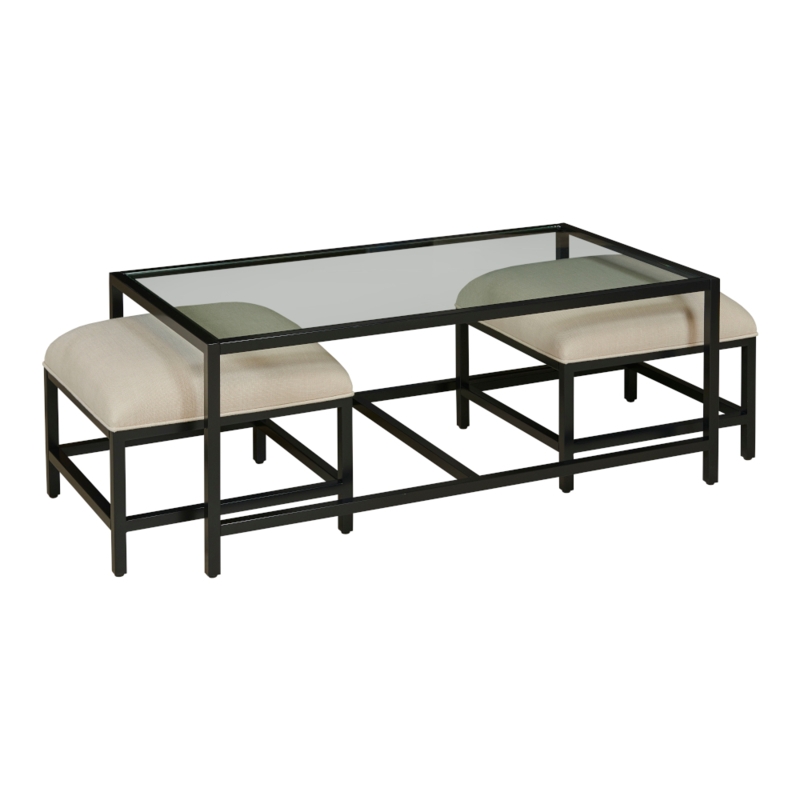 Contemporary Glass Top Nesting Coffee Table with Stools