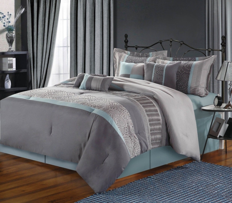 Contemporary Grey Beige and Aqua Bedroom Decor