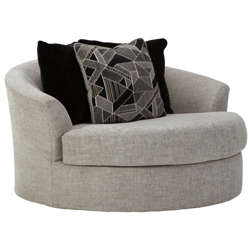 Contemporary Oversized Round Swivel Chair with Pillows