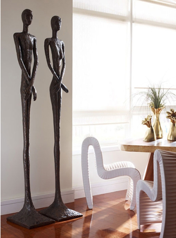 Contemporary Skinny Bronze Floor Sculpture Pair