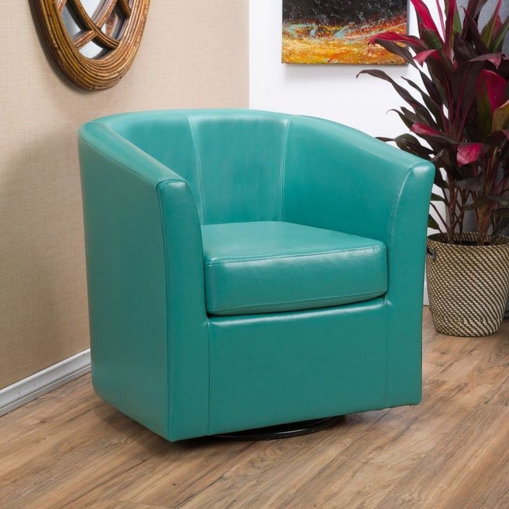 Contemporary Turquoise Leather Swivel Club Chair | Barrel chair ...