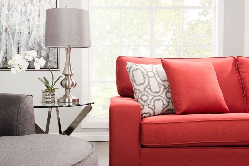 Coral Linen-Look Sofa with Grey Accents