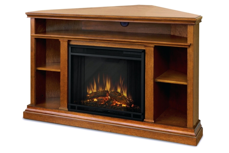 Corner Wooden TV Stand with Built-In Electric Fireplace
