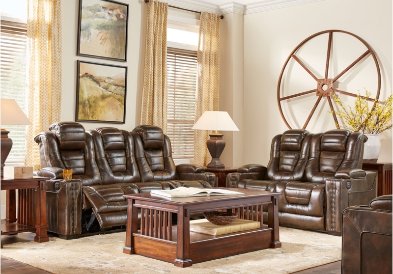 Cozy Brown Leather Reclining Living Room Set