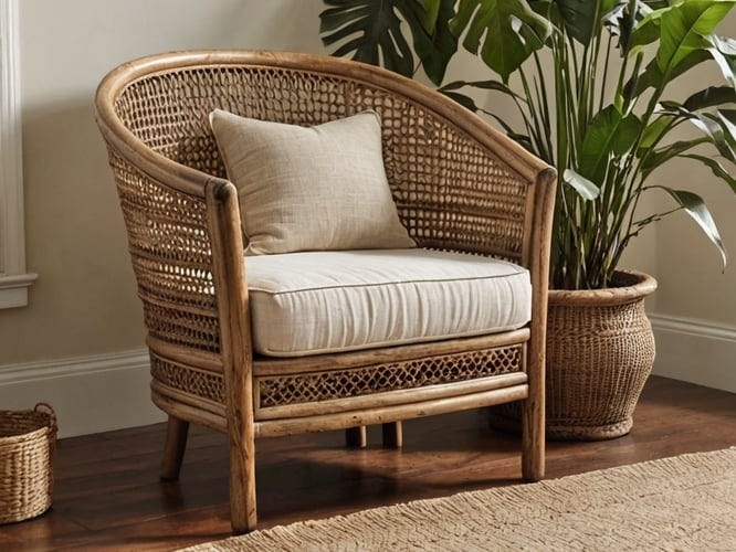 Cozy Cane Barrel Chair with Neutral Cushions