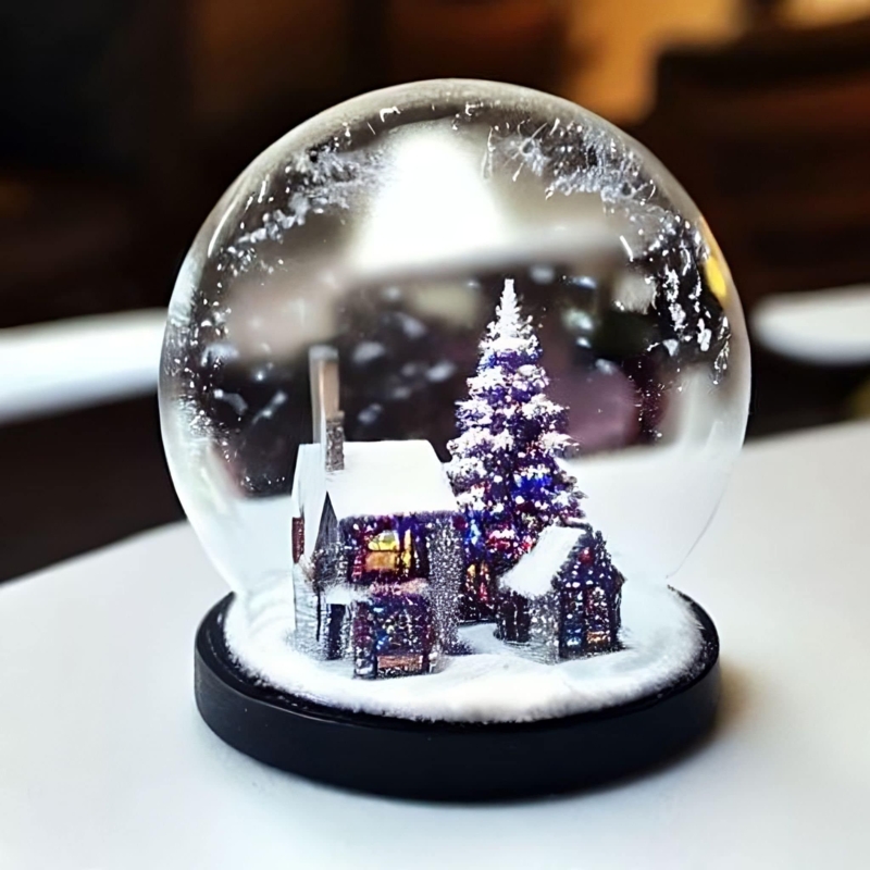 Cozy Christmas Snow Globe with House and Tree