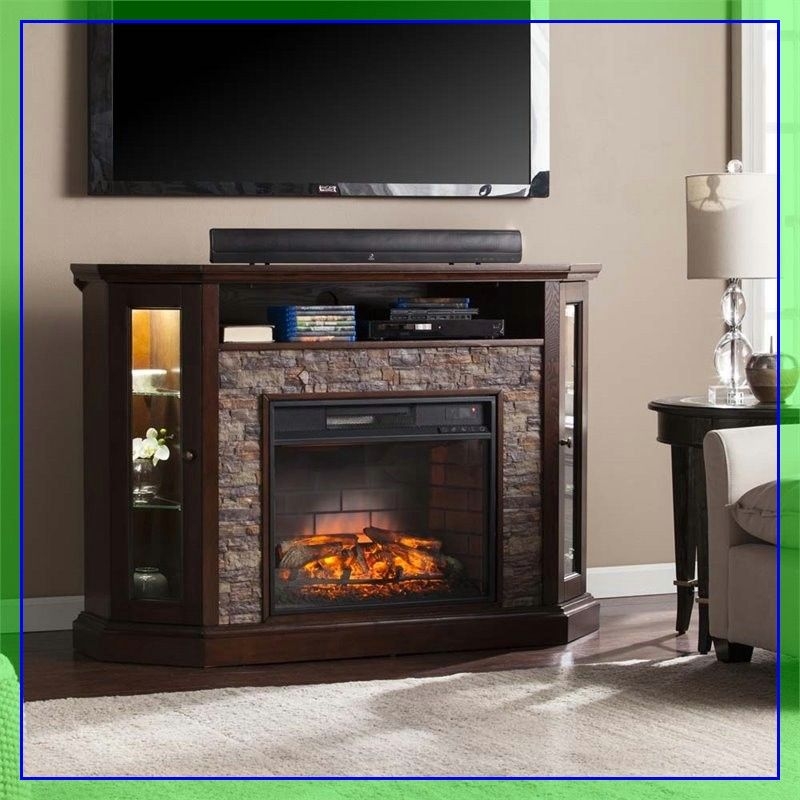 Cozy Corner Fireplace TV Stand with Stone Accent
