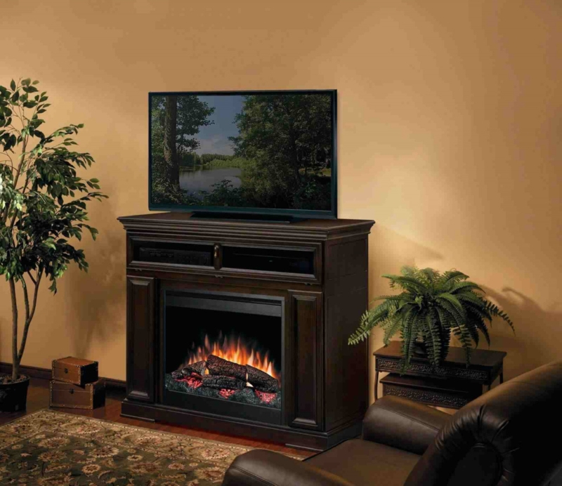 Cozy Dark Wood Electric Fireplace with TV Stand
