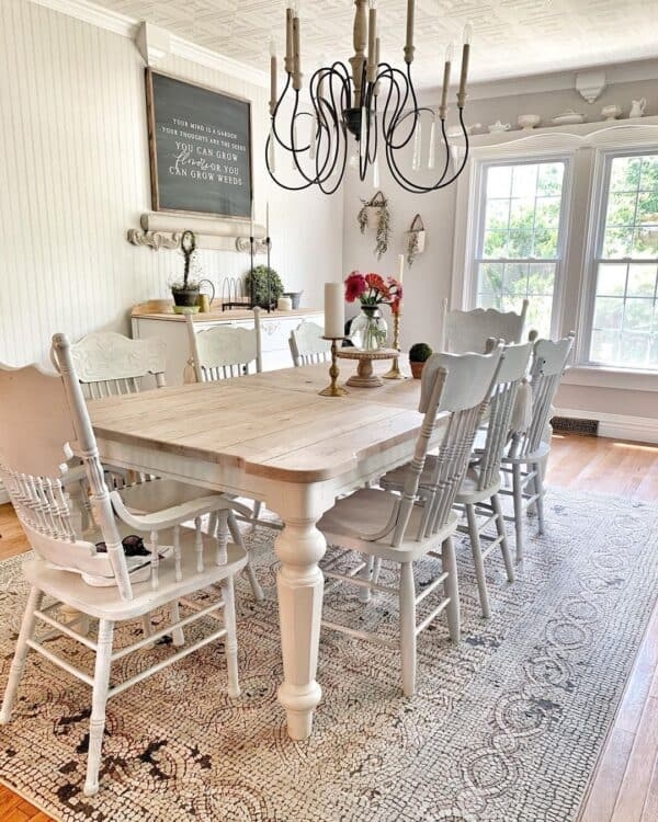 Cozy Farmhouse Two-Toned Dining Table Design