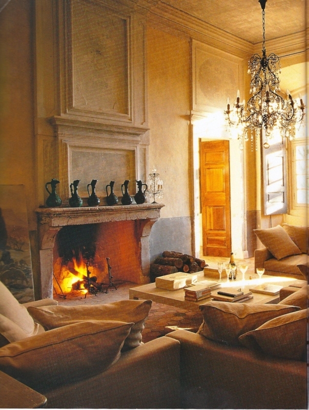 Cozy French Country Fireplace Living Room
