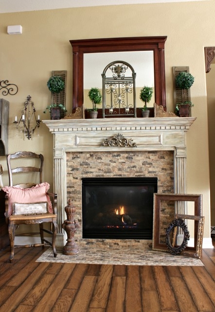 Cozy French Country Fireplace with Rustic Decor