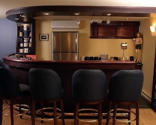 Cozy Home Curved Wood Bar with Black Stools