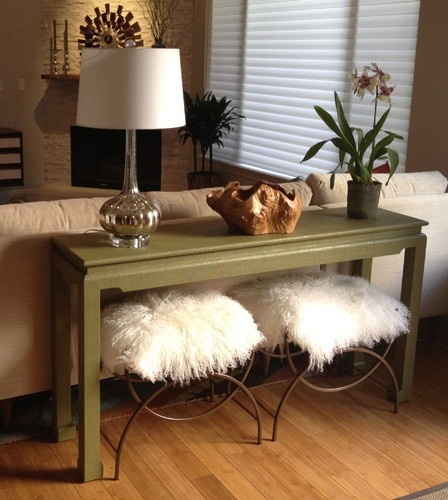 Cozy Ottomans Under Console Table Ideas