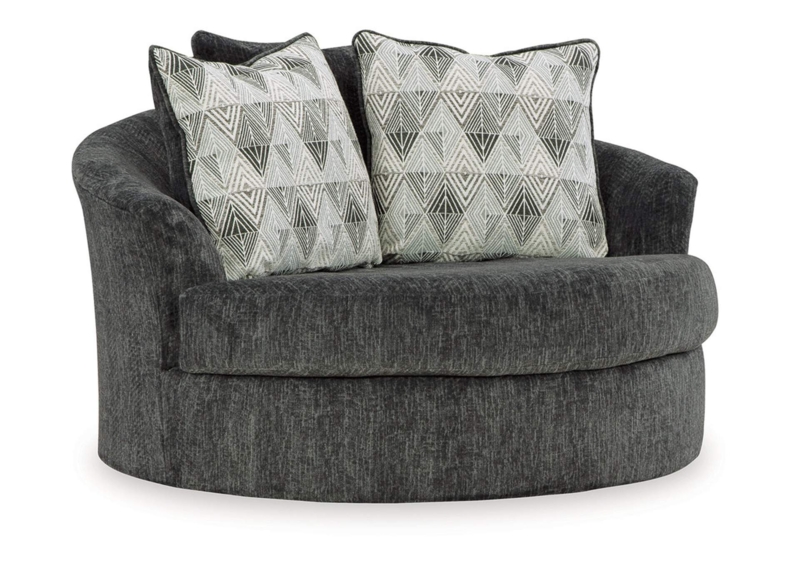 Cozy Oversized Round Swivel Chair with Patterned Pillows