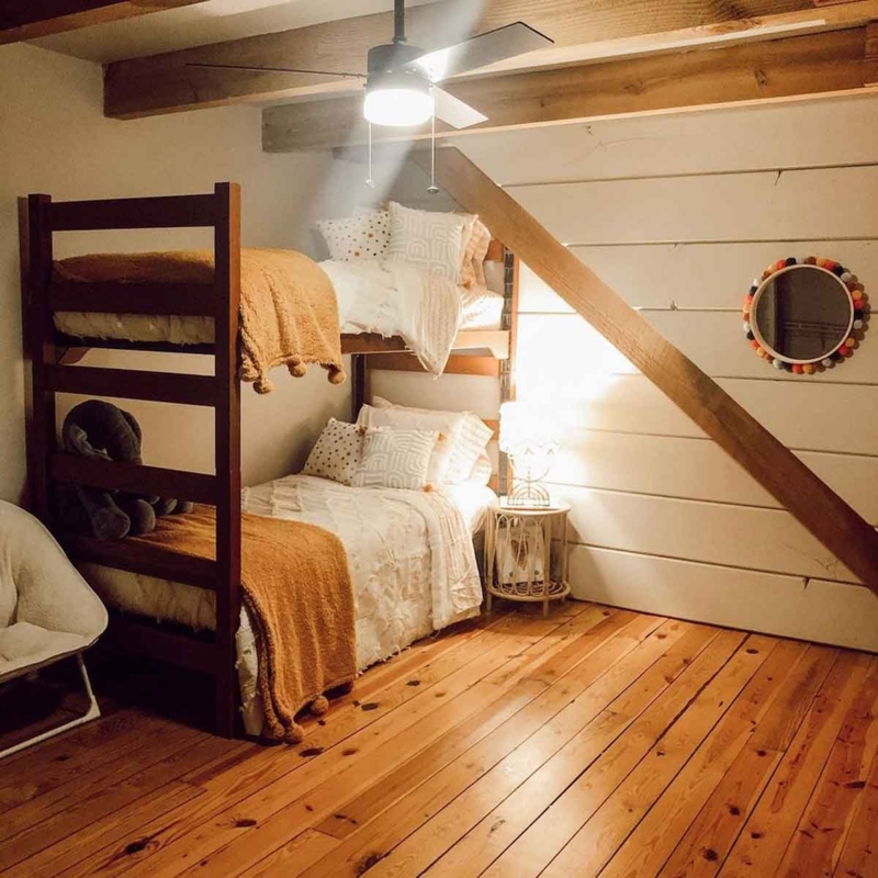 Cozy Rustic Cabin Bunk Bed with Warm Accents