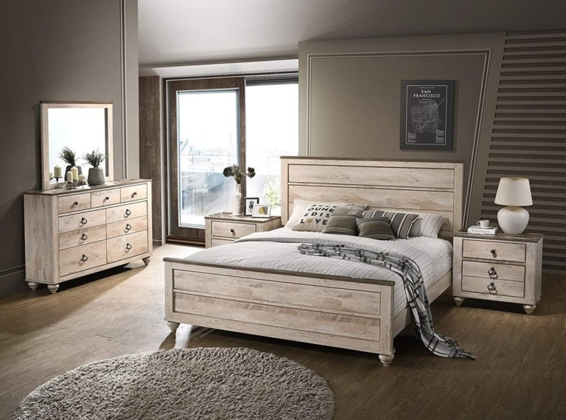 Cozy Rustic Whitewashed Bedroom Furniture Set