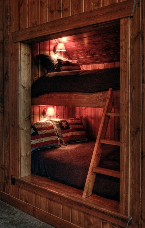 Cozy Rustic Wood Bunk Beds in Cabin Loft