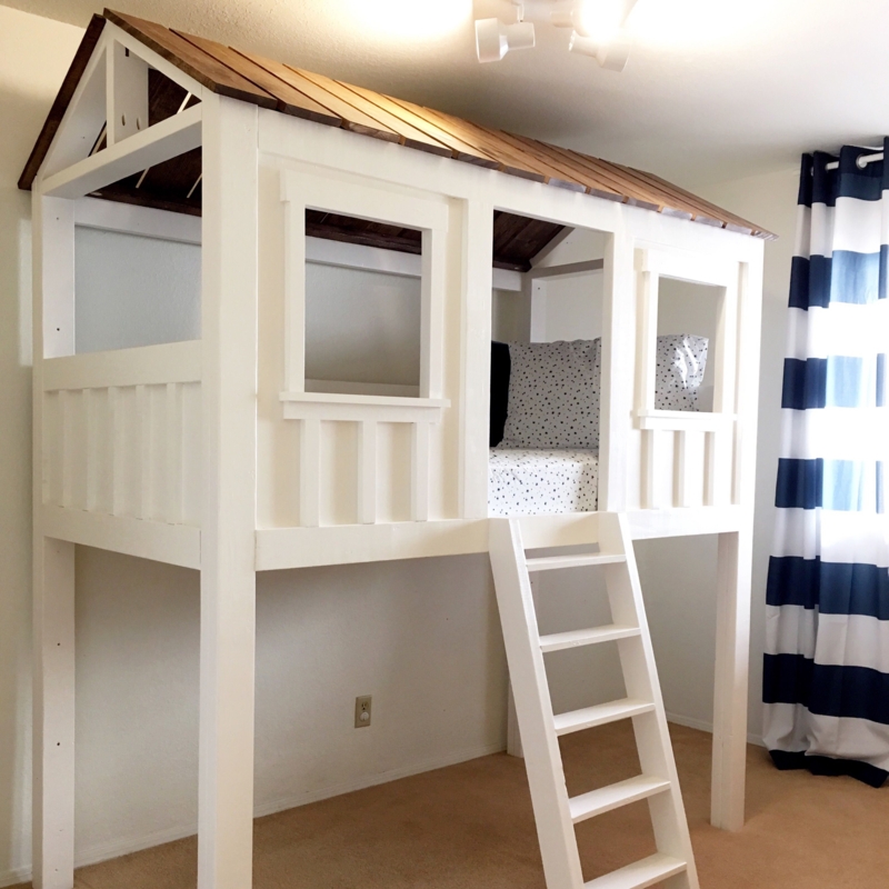 Cozy White Wooden Loft Bed for Kids