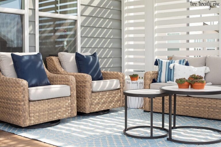 Cozy Wicker Patio Furniture with Blue Accents