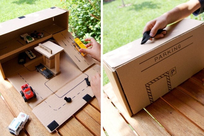 Creative Cardboard Toy Car Storage and Play Garage