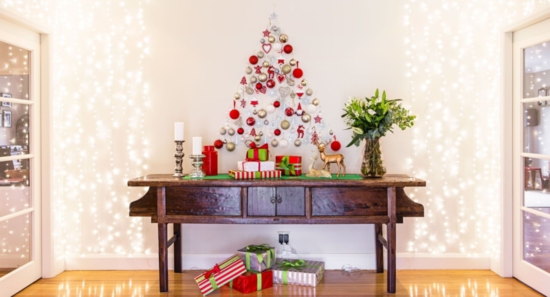Creative Half Wall Christmas Tree with Festive Decor