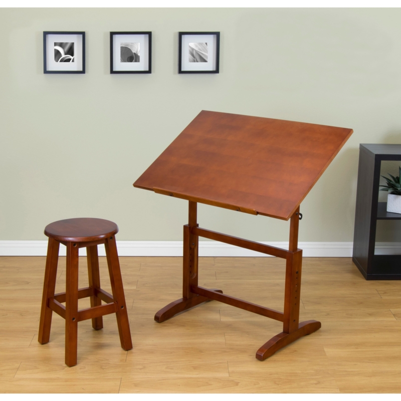 Creative Wood Adjustable Drafting Table and Stool Set