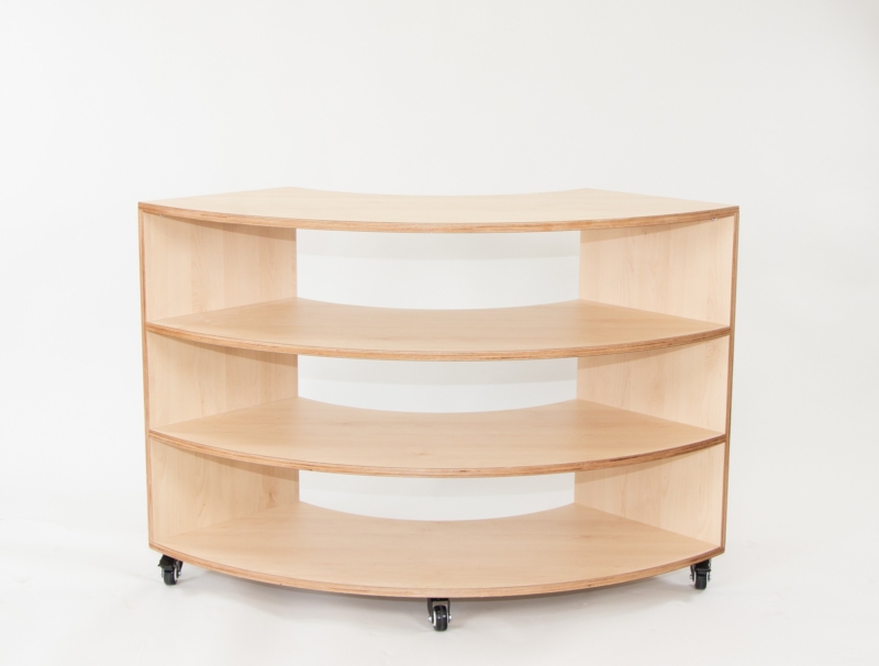 Curved Multi-Shelf Wooden Storage Unit on Wheels