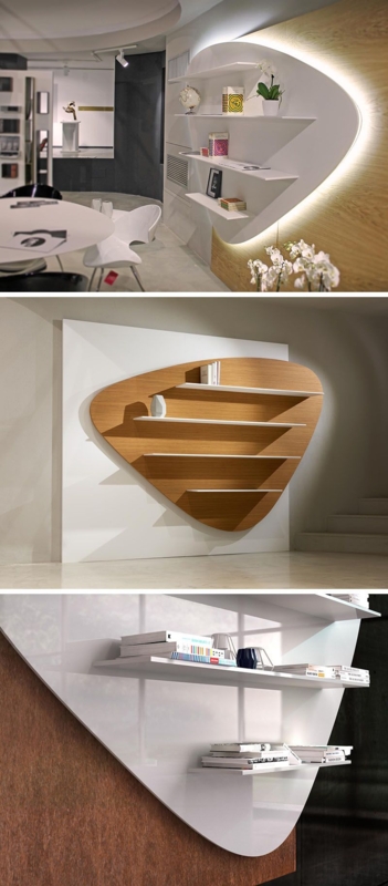 Curved Rock-Inspired Modern Wall Bookshelf Designs