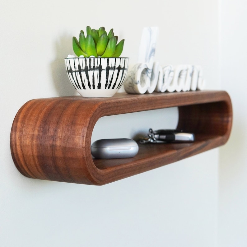 Curved Wooden Floating Wall Shelf Modern Design