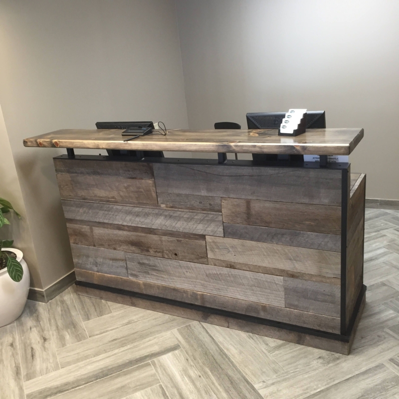Custom Barnwood Reception Desk with Natural Wood Finish