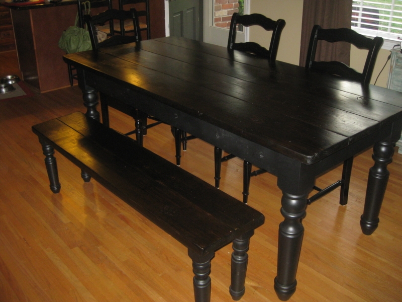 Custom Black Square Farmhouse Dining Table with Benches