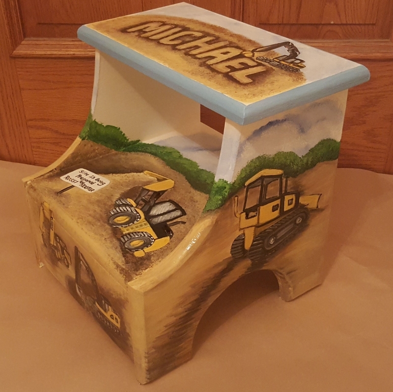 Custom Construction Truck Wooden Step Stool for Kids