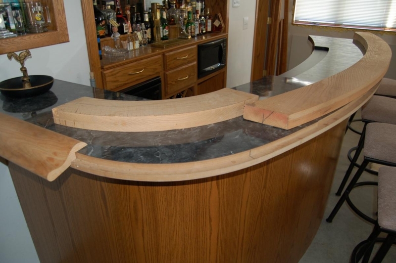 Custom Curved Wooden Home Bar Design
