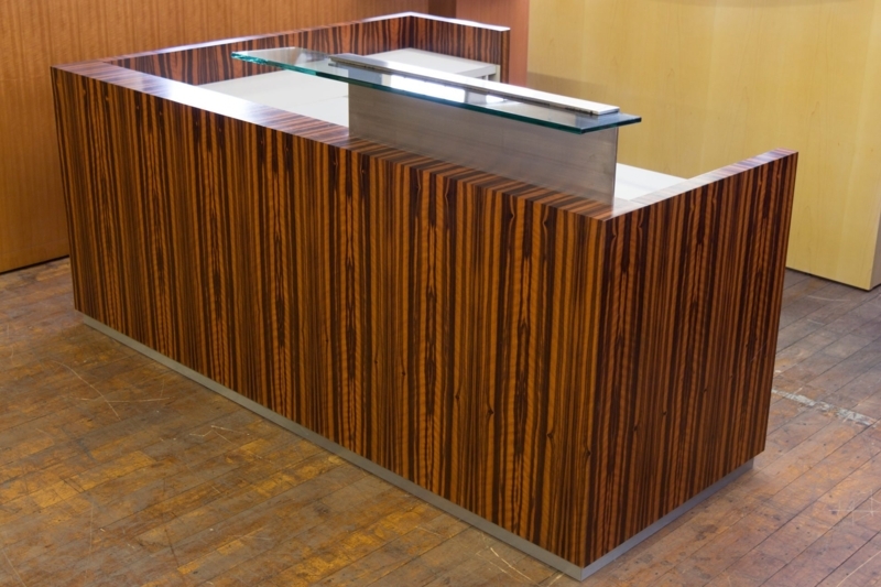 Custom Low Profile Tiger Wood Reception Desk