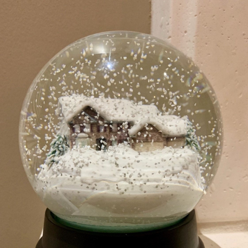 Custom Snow Globe Featuring Cozy Winter Home