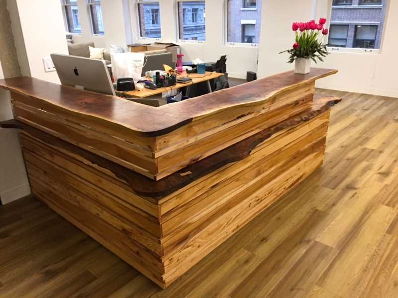 Custom Wooden Reception Desk with Live Edge Design