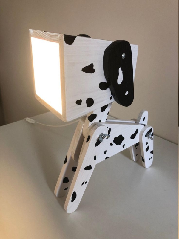 Dalmatian Wooden Dog Night Light Table Lamp