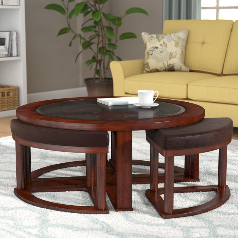 Darby Home Co Round Coffee Table with Nested Stools